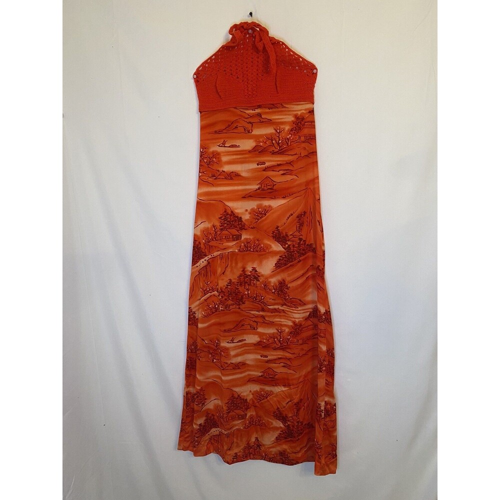 Vintage 70’s High Tide Crochet Asian Inspired Maxi Dress Boho Hippy Beachy Sz M